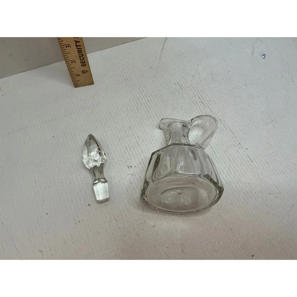 Vintage Glass Cruet Decanter with Stopper Clear Paneled Small 5.5in
